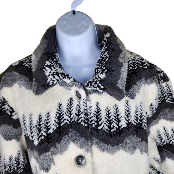 Vintage 90s Willow Ridge Forest Tree AOP Button Up Fleece Sherpa Jacket Womens 2 - Picture 2 of 7